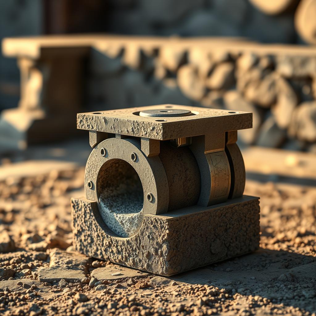 A cross-section of a Hadiwijaya Bore Pile foundation, showcasing its internal structure and key components. The pile features a thick, reinforced concrete core surrounded by a protective steel casing, designed to provide exceptional load-bearing capacity and stability for building foundations. The scene is illuminated by warm, directional lighting, casting subtle shadows that highlight the textural details of the materials. The background is blurred, maintaining focus on the intricate engineering of the Strauss foundation system. A cross-section of a Hadiwijaya Bore Pile foundation, showcasing its internal structure and key components. The pile features a thick, reinforced concrete core surrounded by a protective steel casing, designed to provide exceptional load-bearing capacity and stability for building foundations. The scene is illuminated by warm, directional lighting, casting subtle shadows that highlight the textural details of the materials. The background is blurred, maintaining focus on the intricate engineering of the Strauss foundation system.