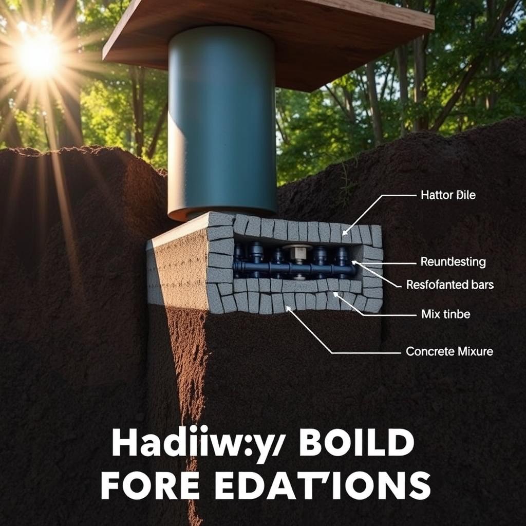 A cross-section of a Hadiwijaya Bore Pile foundation, showcasing its internal structure and engineering details. The pile extends deep into the earth, anchoring the structure above. Sunlight filters through the surrounding foliage, casting a warm, natural glow. The pile's smooth, cylindrical form contrasts with the rugged soil, highlighting its robust, load-bearing capabilities. Intricate reinforcement bars and concrete mixtures are visible, demonstrating the engineering prowess behind this foundation solution. The overall scene conveys a sense of stability, reliability, and thoughtful construction, befitting the article's focus on strong building foundations. A cross-section of a Hadiwijaya Bore Pile foundation, showcasing its internal structure and engineering details. The pile extends deep into the earth, anchoring the structure above. Sunlight filters through the surrounding foliage, casting a warm, natural glow. The pile's smooth, cylindrical form contrasts with the rugged soil, highlighting its robust, load-bearing capabilities. Intricate reinforcement bars and concrete mixtures are visible, demonstrating the engineering prowess behind this foundation solution. The overall scene conveys a sense of stability, reliability, and thoughtful construction, befitting the article's focus on strong building foundations.