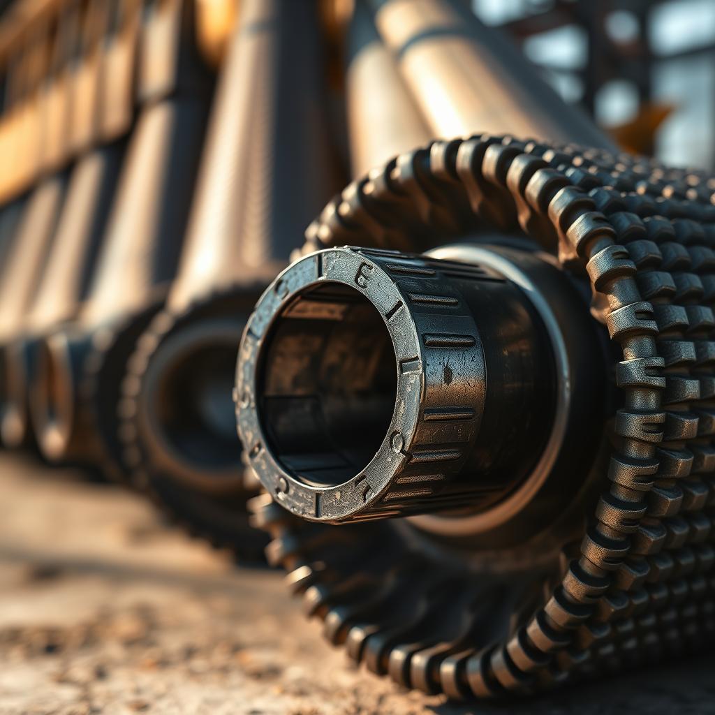 A detailed, close-up view of a Hadiwijaya Bore Pile, also known as a Strauss Pile. The pile is made of sturdy steel, with intricate ribbed textures and a shiny metallic finish that catches the warm, directional lighting. The foreground showcases the pile's complex cross-section, revealing its internal structure and engineering design. In the middle ground, the pile's length extends upwards, casting dramatic shadows that suggest its substantial size and weight. The background is softly blurred, allowing the viewer to focus solely on the technical details and craftsmanship of this specialized construction equipment. A detailed, close-up view of a Hadiwijaya Bore Pile, also known as a Strauss Pile. The pile is made of sturdy steel, with intricate ribbed textures and a shiny metallic finish that catches the warm, directional lighting. The foreground showcases the pile's complex cross-section, revealing its internal structure and engineering design. In the middle ground, the pile's length extends upwards, casting dramatic shadows that suggest its substantial size and weight. The background is softly blurred, allowing the viewer to focus solely on the technical details and craftsmanship of this specialized construction equipment.