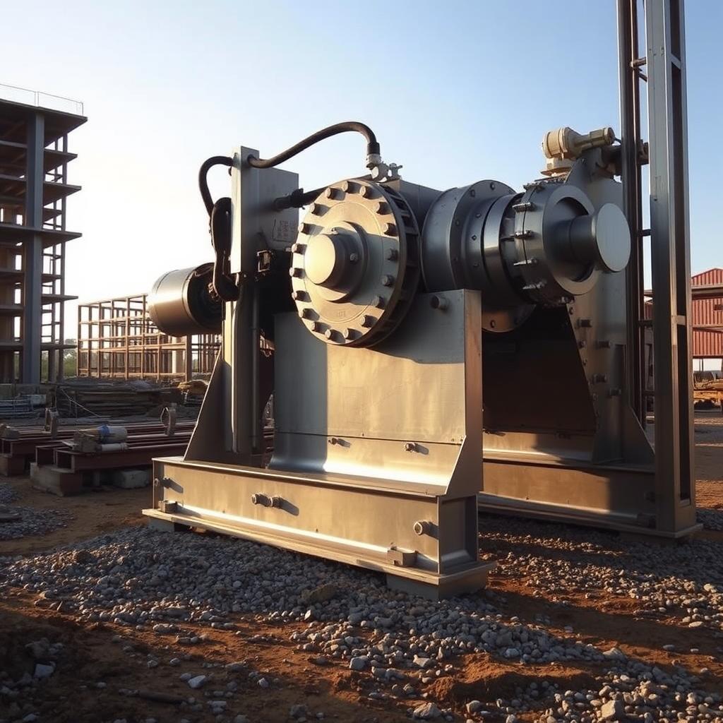 A massive Hadiwijaya Bore Pile machine stands in a construction site, its powerful rotary mechanism drilling deep into the earth. The metallic frame glistens under warm lighting, casting long shadows across the gravel-strewn ground. In the background, a partially built structure provides context, hinting at the machine's role in establishing a sturdy foundation. The scene conveys a sense of industrial might and engineering prowess, reflecting the reliability and stability of this specialized equipment. A massive Hadiwijaya Bore Pile machine stands in a construction site, its powerful rotary mechanism drilling deep into the earth. The metallic frame glistens under warm lighting, casting long shadows across the gravel-strewn ground. In the background, a partially built structure provides context, hinting at the machine's role in establishing a sturdy foundation. The scene conveys a sense of industrial might and engineering prowess, reflecting the reliability and stability of this specialized equipment.