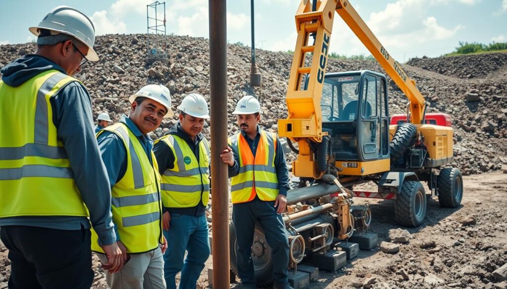 Tim ahli Bore Pile Mini Crane dan Gawangan sedang melakukan pengerjaan proyek Tim ahli Bore Pile Mini Crane dan Gawangan sedang melakukan pengerjaan proyek