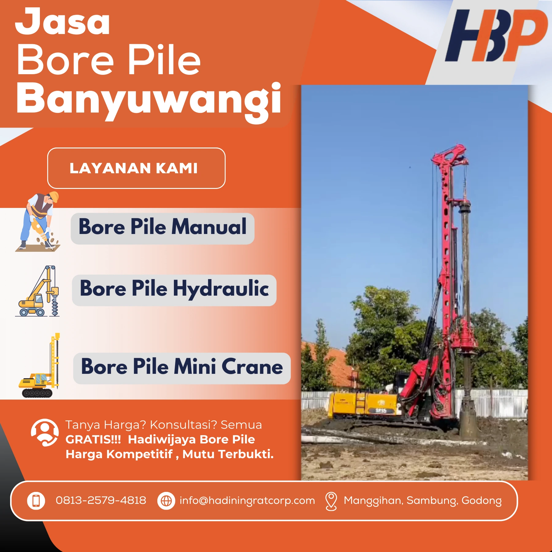 Jasa Bore Pile BANYUWANGI Pengerjaan Menggunakan Mesin Hydraulic - Hadiwijaya Bore Pile