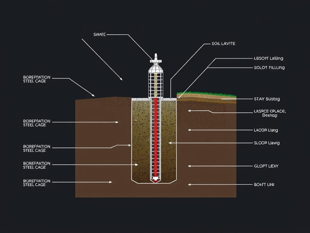 Ilustrasi penampang pondasi bore pile Jombang dengan detail struktur dan komponen