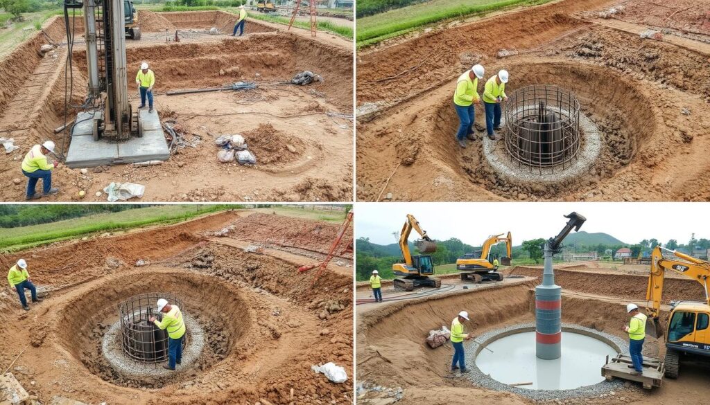 Proses instalasi pondasi bore pile di proyek konstruksi Jombang